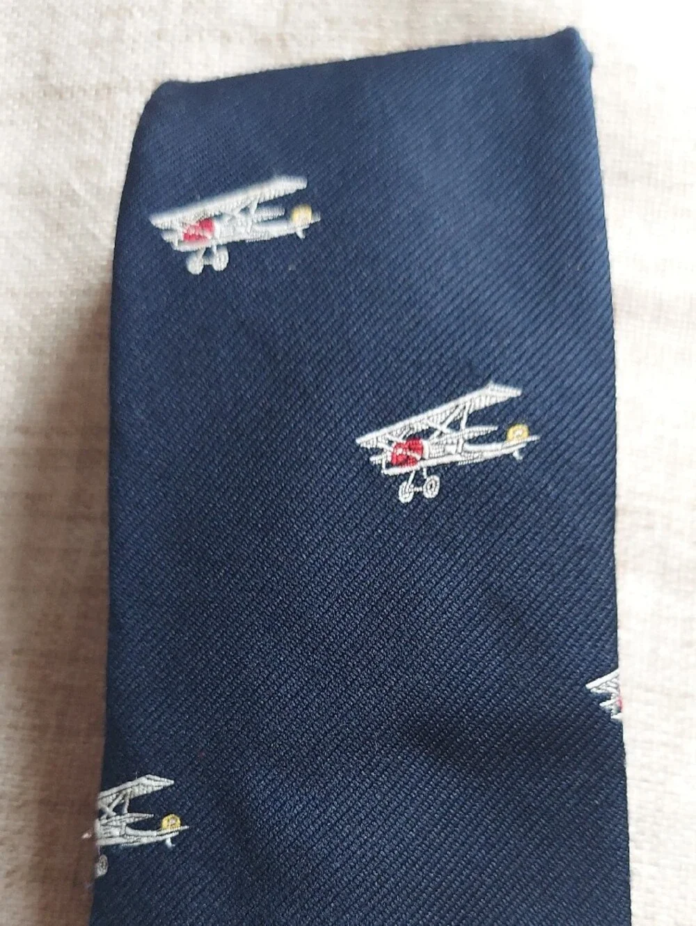 Classic Navy Men's Tie with Airplane Motif